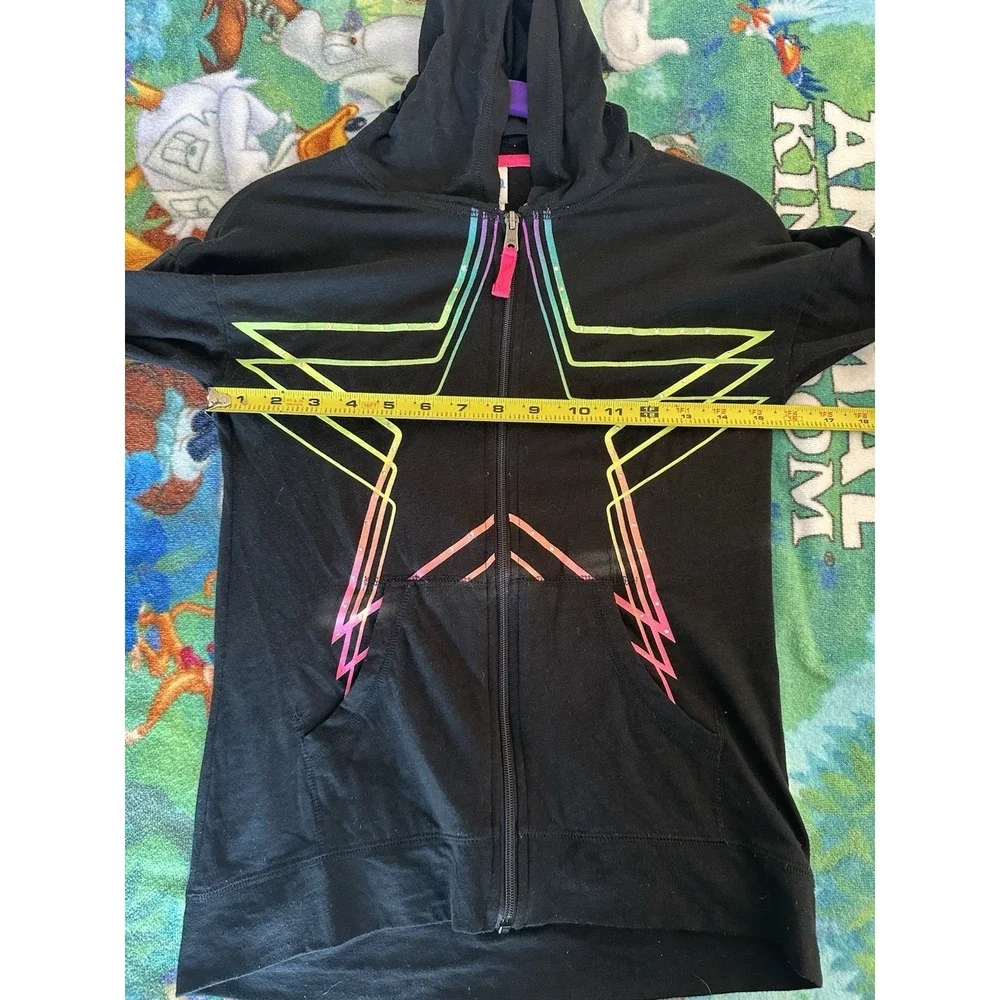 Target Circo Zip Up Hoodie Girls L‎ 10/12 Black Neon Star Jacket Retro